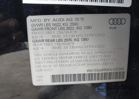 2015 Audi Q5 3.0T Premium Plus z USA, uszkodzony, nr VIN WA1DGAFP0FA102340